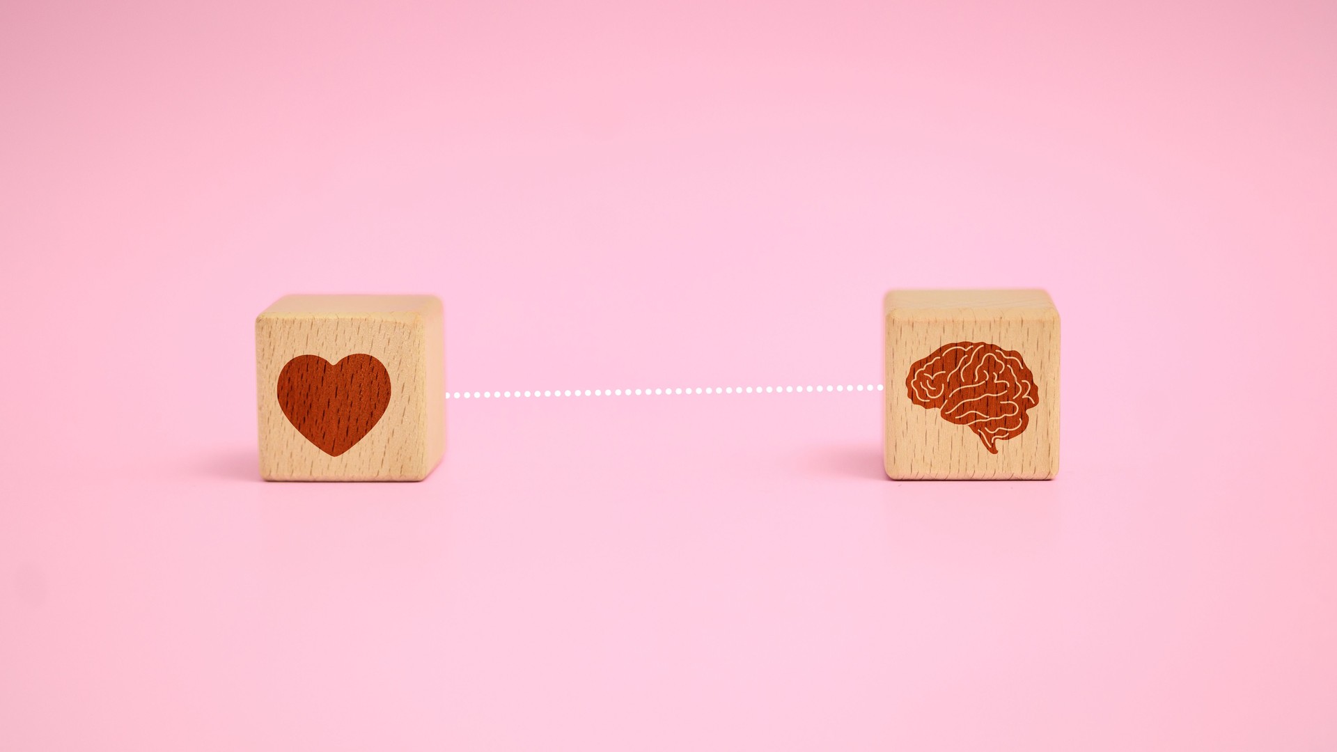 Connection Between Heart and Brain Concept with Wooden Blocks